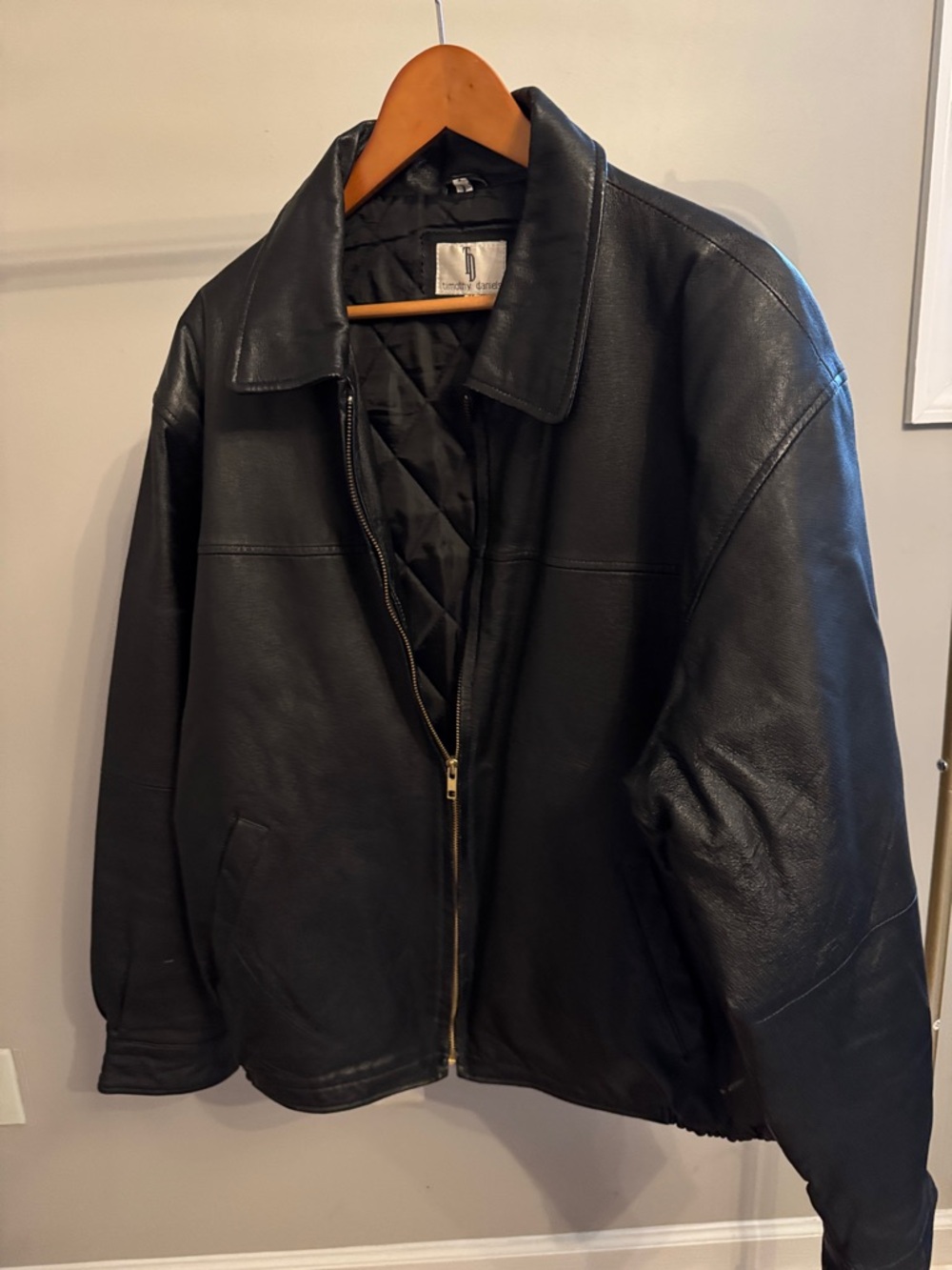 Men's Black Leather Bomber Jacket with Quilted Lining